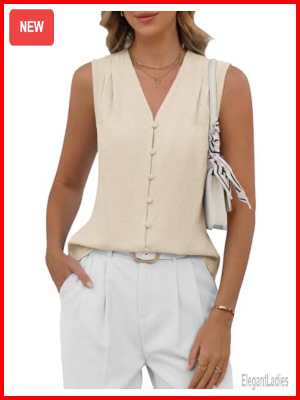 Sleeveless Button Down Tank Top Business Work Blouse for Women